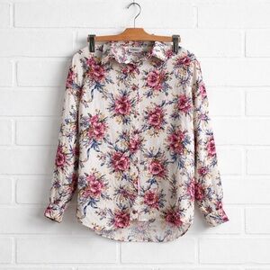 VINTAGE EUC 80's Capacity Beautiful Floral Rayon Boho Cottage Blouse